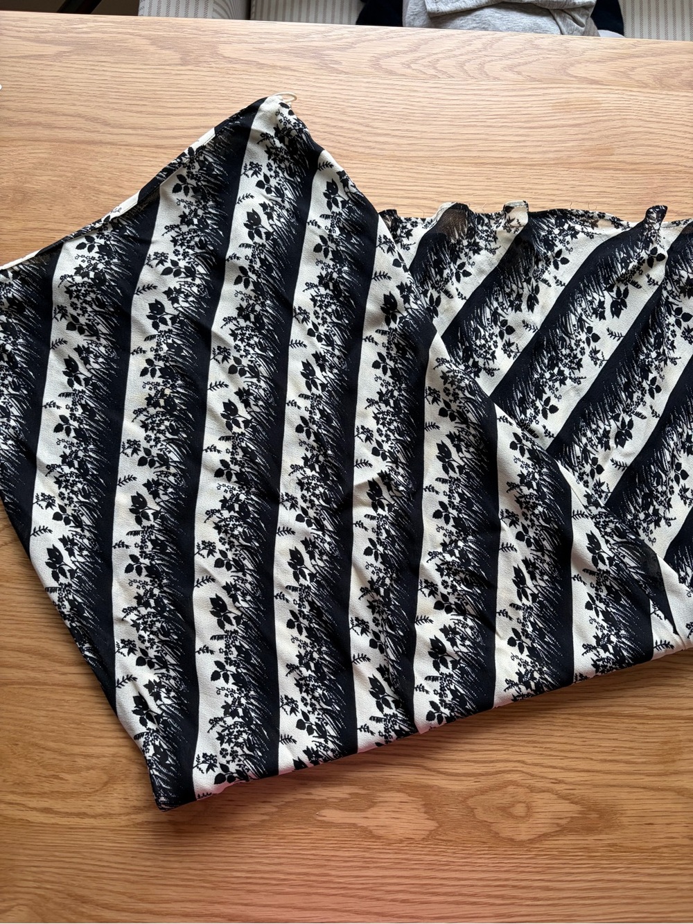 Moschino Black and White Striped Floral Midi Skirt